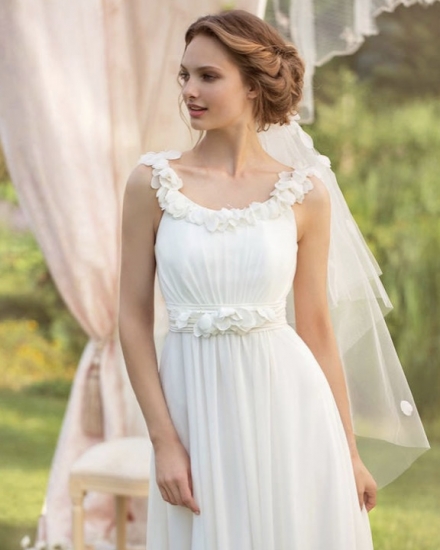 ラウンドネック ギリシャ女神調スリム シフォン ウェディングドレス 結婚式 ホワイトの通販はau Wowma ワウマ Yuzu Shibuya 商品ロットナンバー