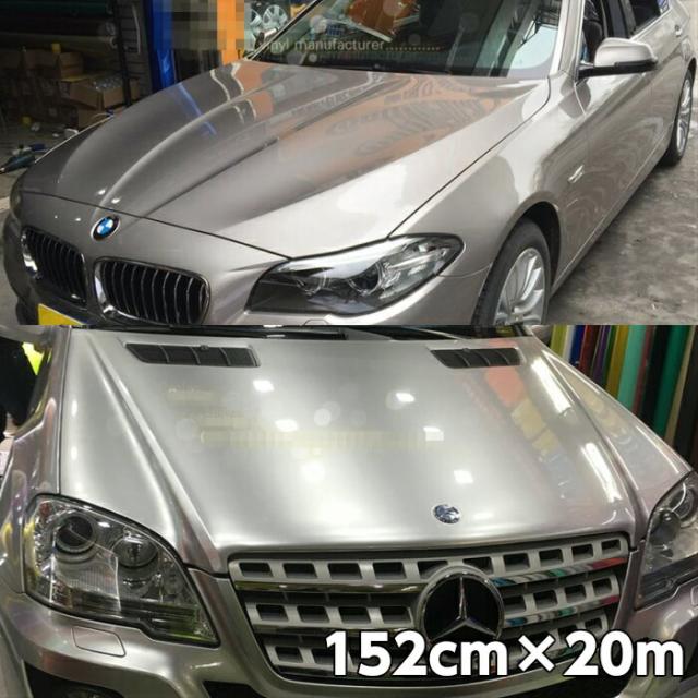 カーラッピングシートプレミアムメタリックシルバー152cm m カーラッピングフィルム 耐熱耐水曲面対応裏溝付