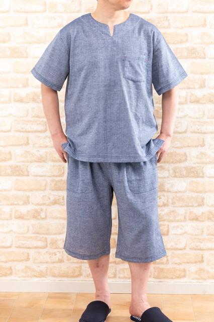 肌にやさしい綿100 ダブルガーゼ パジャマ 日本メーカー新品 メンズ 夏 半袖かぶりハーフパンツ ナイトウェア 父の日ギフト ルームウェア