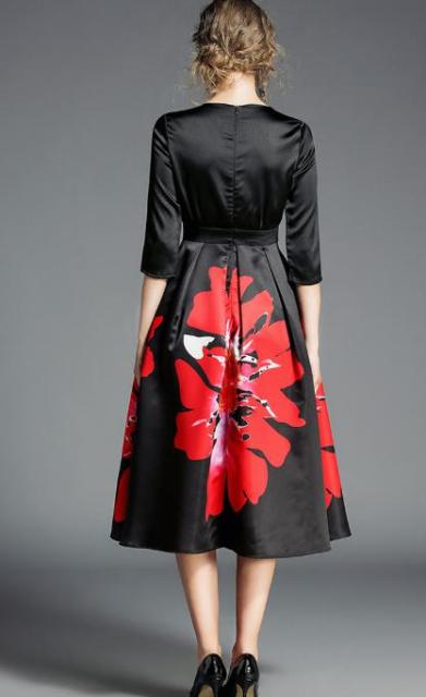 即日発送 送料無料 花柄 切り替え ミモレ丈 ワンピース パーティドレス 女子会 上品 ビッグプリント 535 国内正規品 Meydey Com Mx