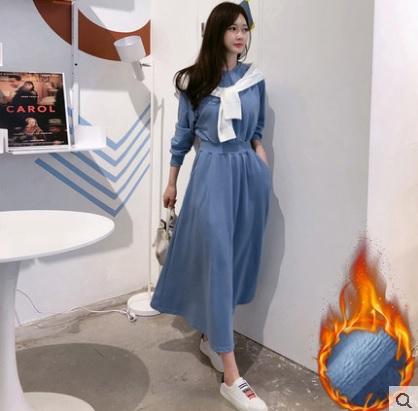 定番人気 フレアワンピース 暖かい 細見え 綿 裏起毛 秋冬 普段使い ルーム お出かけ デート 黒 ブルー ピンク アプリコット グレー ラウンドネッ 豪華 Centrodeladultomayor Com Uy