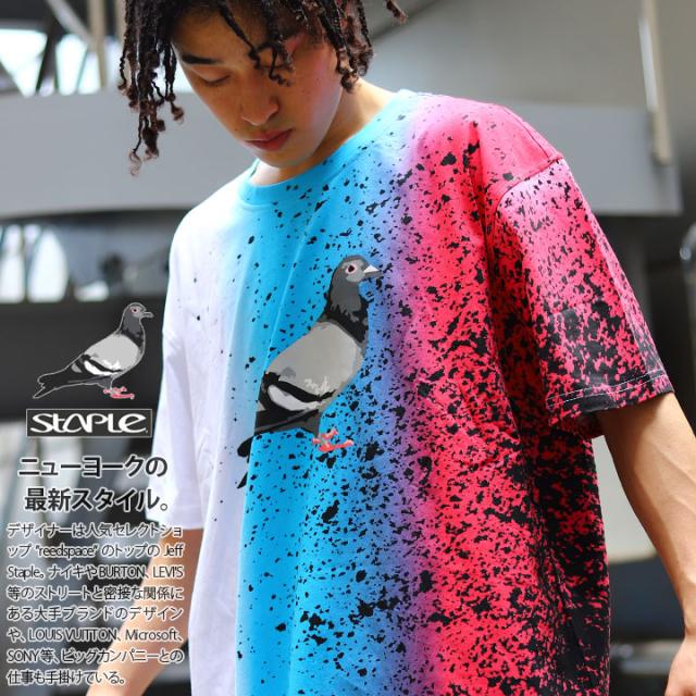 クーポン配布中 交換無料 Staple Tシャツ 半袖 メンズ レディース 春夏用 白 大きいサイズ ビッグシルエット ステイプル おしゃれ かっこいい 鳩 鳥 ロゴ グラデー 注目ブランド Teammedellin Co