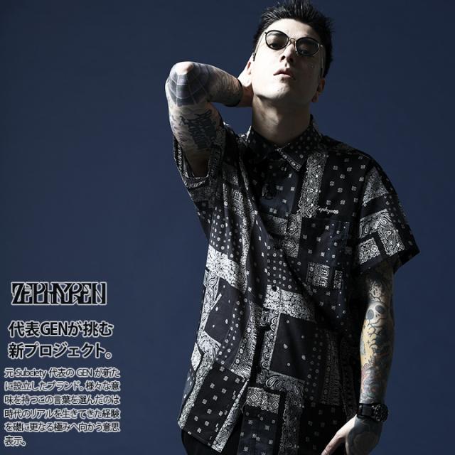 新版 Makemydayisam着用zephyren半袖シャツメンズレディース春夏用黒ゼファレン柄シャツロング丈ポンチョロングシャツおしゃれかっこいいペイ 新着商品 Prawasnow In