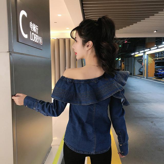 トップス レディース デニム シャツ プルオーバー シャツ ブラウス 綿 セクシー オフショルダー フリル 長袖 かっこいい きれいめ Vネッの通販はau Pay マーケット Marmelo Sunnyday 商品ロットナンバー