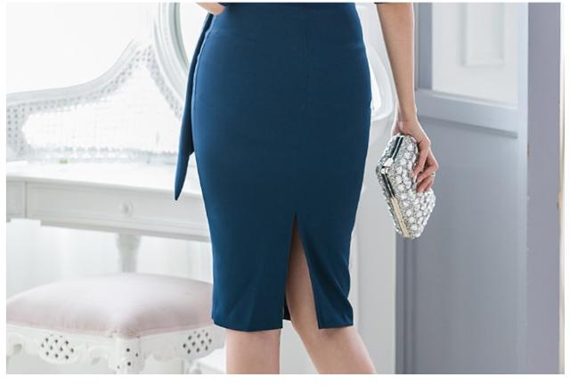 パーティードレス 膝丈 タイト カシュクール 袖あり かっこいい ドレス ワンピース レディース ネイビー 無地 ハイウエスト 結婚式 お呼の通販はau Pay マーケット Marmelo Sunnyday 商品ロットナンバー