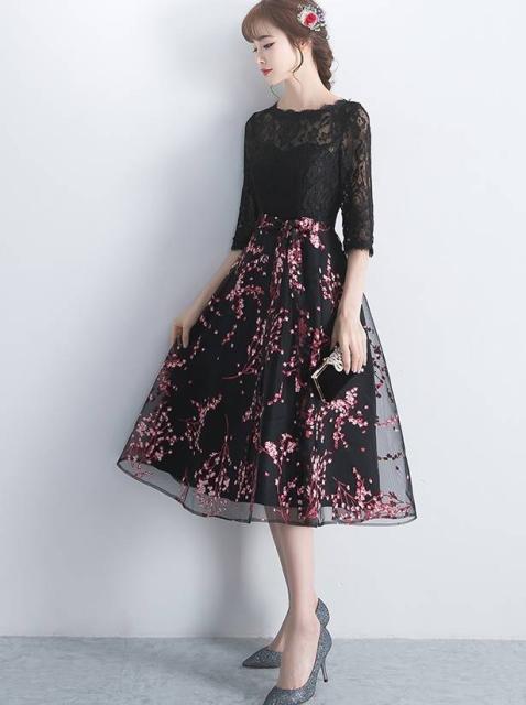 スカートが パーティードレス 黒 代 30代 40代 結婚式 演奏の通販はau Pay マーケット Marmelo Sunnyday 商品ロットナ 袖あり 大きいサイズ レース フォーマル ドレス ワンピース ロング ミモレ丈 膝丈 花柄 ライン
