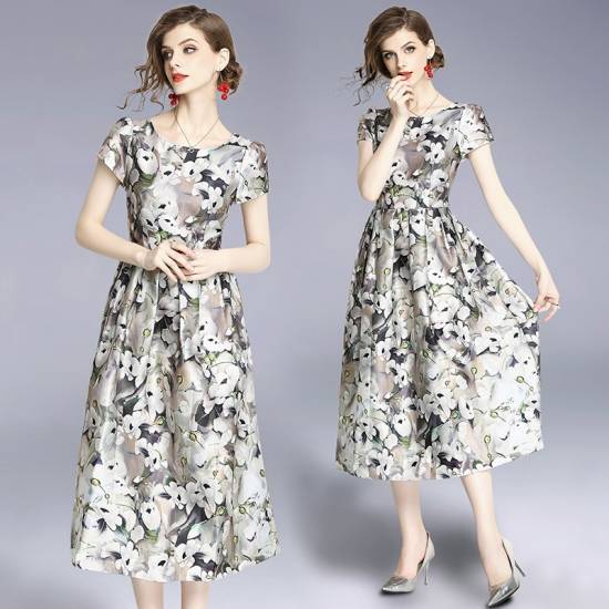 100 本物保証 ワンピース イブニングドレス 女子会 食事会 半袖 花柄 グレー系 ミモレ丈 膝丈 フレア 10代 代 30代 大きいサイズ 新作 春 夏 リアルサープラス Carlavista Com