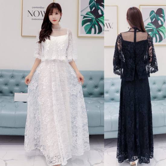 全品送料無料 パーテイードレス ロング ロングドレス ドレスワンピース 袖あり レース ケープ風 結婚式 お呼ばれドレス 大きいサイズ きれいめワンピー 現金特価 Carlavista Com