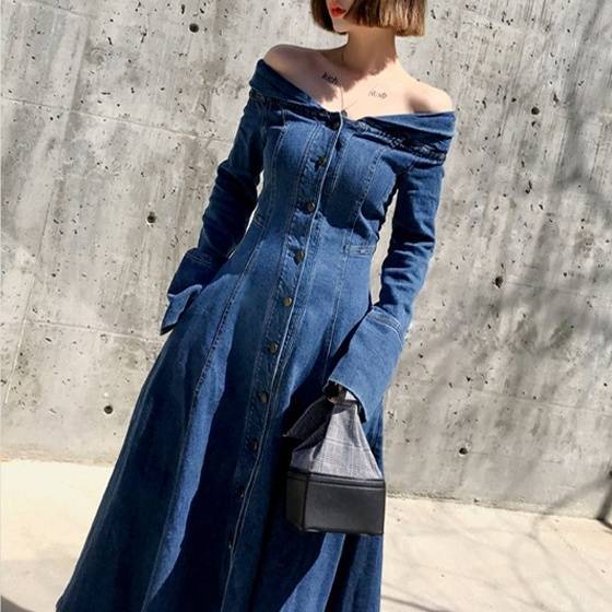 デニムワンピース オフショル 長袖 大人可愛い ミモレ丈 フレア 大きいサイズ Xl ブルーデニム ワンピース ドレス デニム きれいめ おしの通販はau Pay マーケット Marmelo Sunnyday 商品ロットナンバー