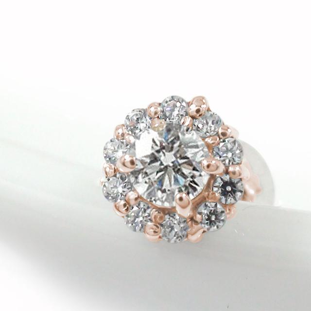 国内正規総代理店アイテム ピアス 片耳ピアス ダイヤモンド 18金 花 フラワーモチーフ 誕生石 スタッド シリコンキャッチ付き 取り巻き