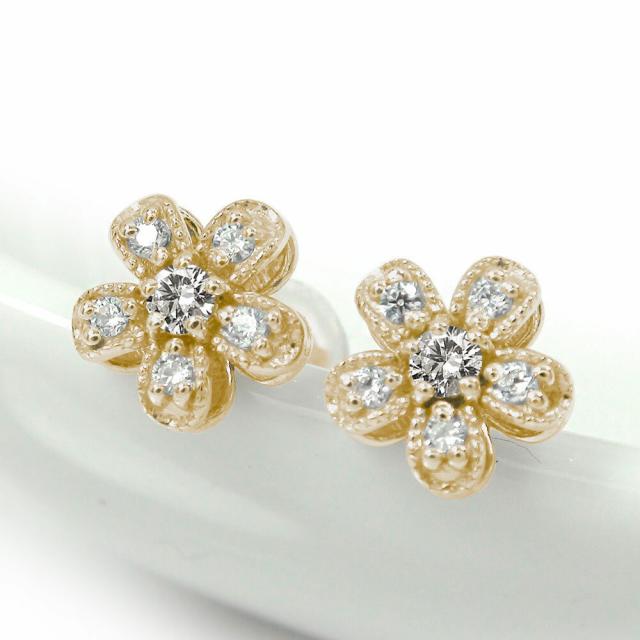 ー品販売 ピアス ダイヤモンド 誕生石 フラワーモチーフ 花 ピアス 10金 スタッド シリコンキャッチ付き レディース【送料無料】, ムラヤマシ 596af935