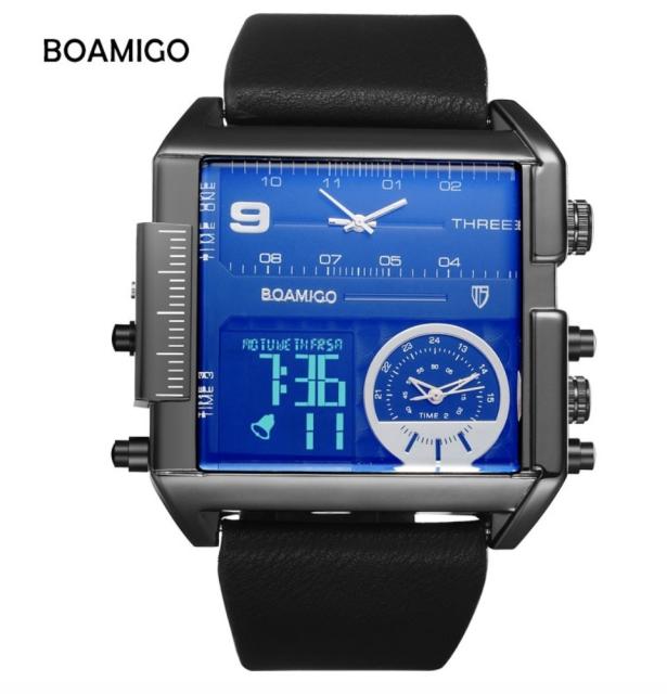 21年最新海外 メンズ腕時計 カジュアル おしゃれ Ledディスプレイ 3つのタイムゾーン クォーツ デザイン レザーバンド ブラック 希少 Dududustore Com Br