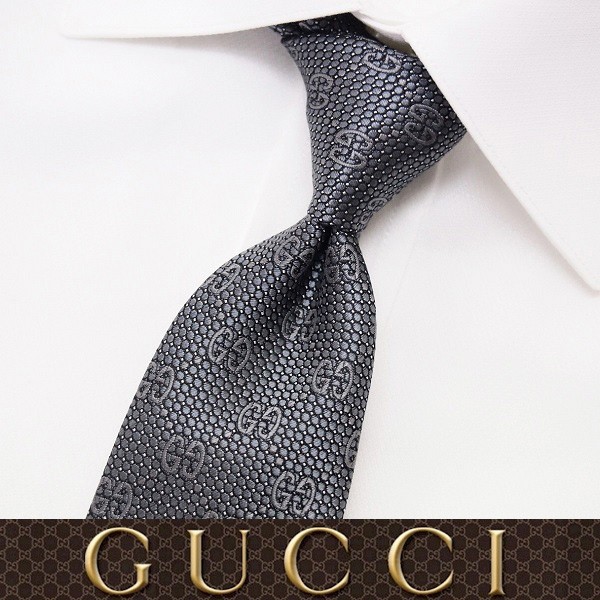 送料無料!!【49】GUCCI グッチ グレー SILK ネクタイ