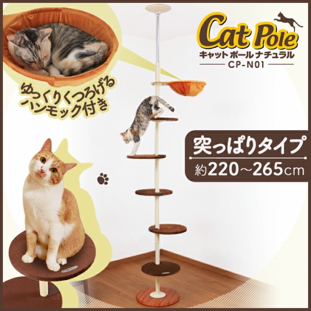 キャットタワー 突っ張り型 猫 タワー キャットポール ナチュラル ビーンズ キャット 送料無料 ねこ ハンモック