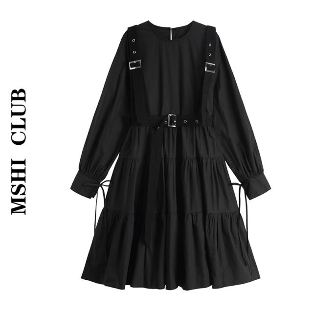 リアルサープラス ゴシック系 ワンピース 膝下丈 ストラップベルト ハイウエスト 切替え スカート 病み可愛い パンク系 V系 原宿系 10代 代 オルチャン 人気商品再入荷 Ultragreencoffee1 Com