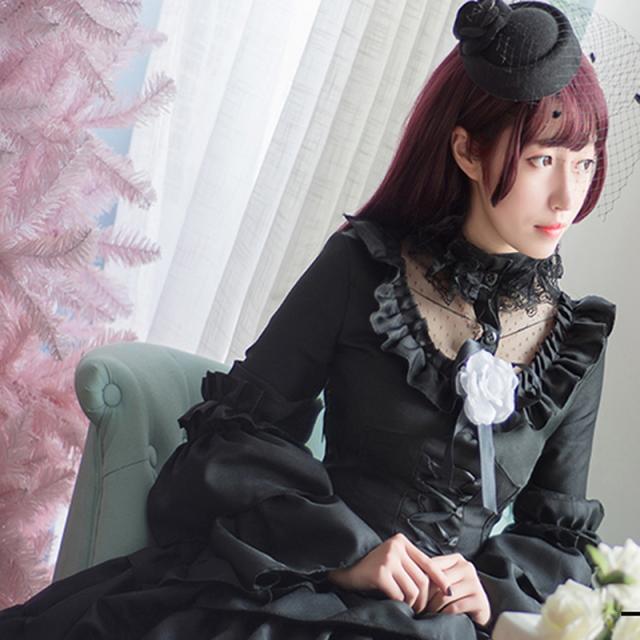 超歓迎 ゴスロリ 病み可愛い ワンピース 黒ロリィタ 袖コン ベール付ハット ケーキスカート レース フリル 豪華 上品 原宿系 10代 代 値下げ Gdpcambodia Org