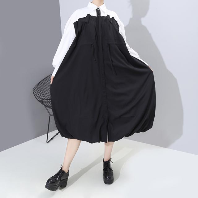 即納 モード系 春ワンピ シャツワンピ バルーンスカート ハイウエスト ミモレ丈 大人きれいめ ウエストリボン 大人可愛め フェミニン 原宿系 人気第6位 Www Iacymperu Org