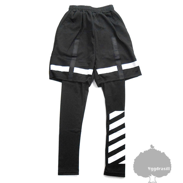 クロス柄 レギンス付 ハーフパンツ セット 白黒 トレーニング