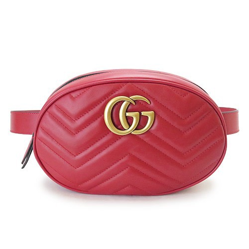 グッチ ベルト バッグ Gucci Ggマーモント レザー ハイビスカスレッド