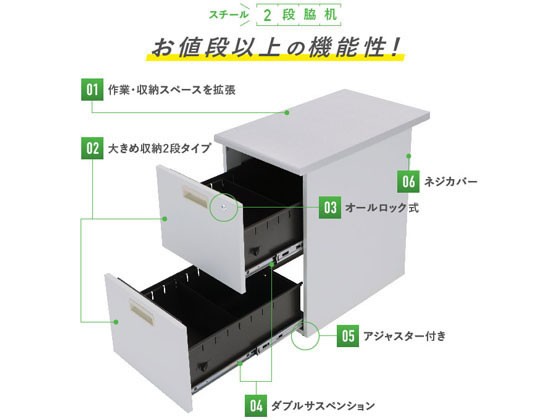 お得人気SALE カグクロ/スチール2段脇机 - ココデカウ au PAY マーケット店|商品ロットナンバー:418457323 ニューグレー/KD-047-2の通販はau PAY マーケット 高評価格安