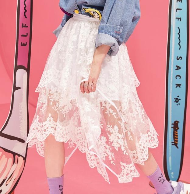 スカート レディース 大きいサイズ 冬 春 シフォン レース レース