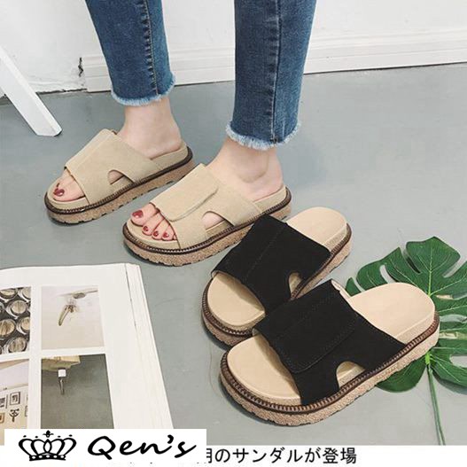 Pu サンダル 厚底 夏物 ビーサン ぺたんこ プラットフォーム靴 靴 レディース くつ 厚底サンダル ビーチサンダル マジックテープ シューの通販はwowma ワウマ Qen S 商品ロットナンバー