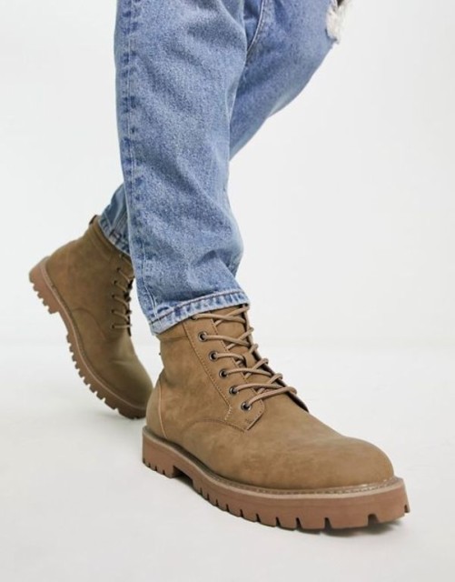 エイソス メンズ ブーツ・レインブーツ シューズ ASOS DESIGN lace up boots in stone faux suede with stone sole STONE