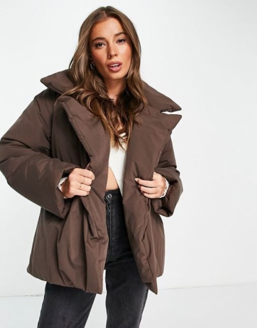 エイソス レディース ジャケット・ブルゾン アウター ASOS DESIGN belted puffer jacket in brown Brown