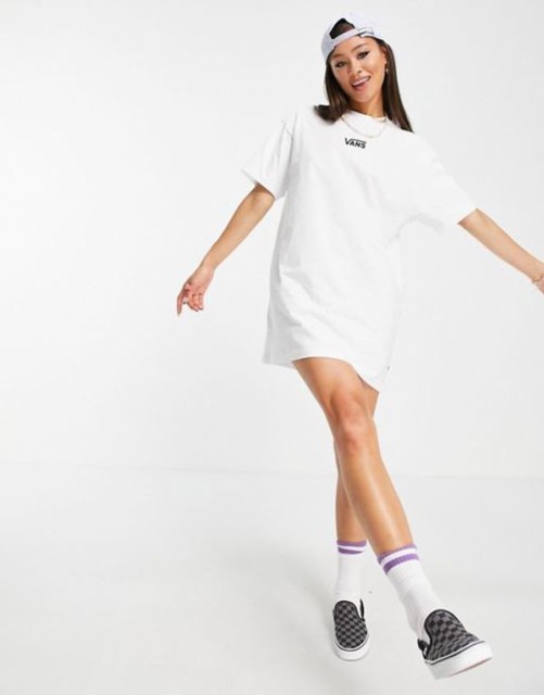 アウトレット送料無料 バンズ レディース ワンピース トップス Vans Center V T Shirt Dress In White White 数量限定 特売 Farmerscentre Com Ng