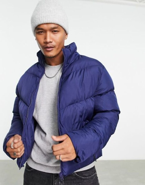 エイソス メンズ ジャケット・ブルゾン アウター ASOS DESIGN recycled puffer jacket in navy Navy