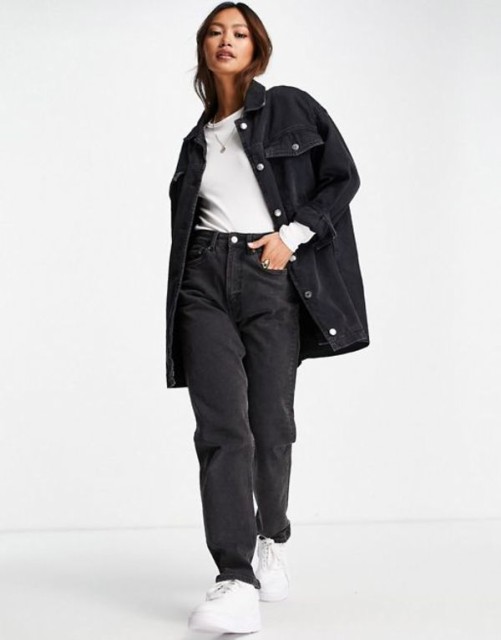 エイソス レディース ジャケット・ブルゾン アウター ASOS DESIGN denim oversized shacket in washed black with sherpa lining Black