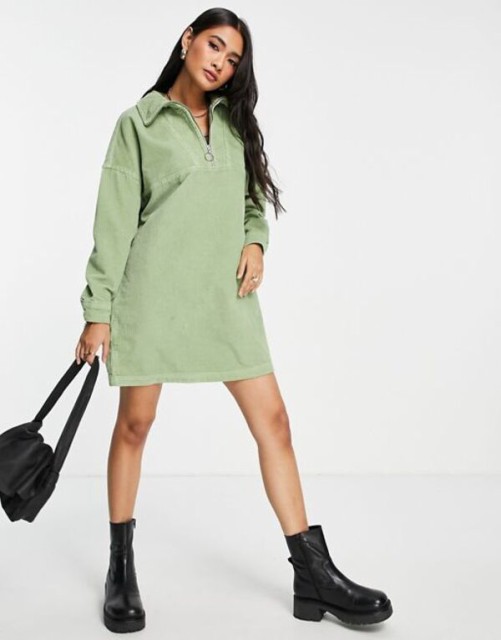 直営通販 エイソス レディース ワンピース トップス Asos Design Cord Half Zip Sweater Dress In Green Green 安いセール Octaitsolutions Net