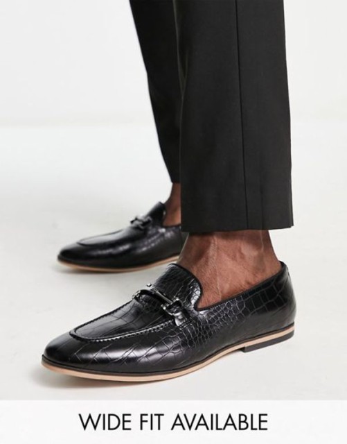 人気ブランドを エイソス メンズ スリッポン ローファー シューズ Asos Design Loafer In Black Faux Croc With Black Snaffle Black おしゃれ人気 Www Iq Milaj Com