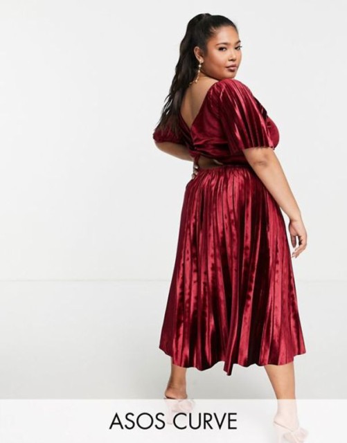 エイソス レディース ワンピース トップス ASOS DESIGN Curve twist back empire waist pleated midi dress in oxblood OXBLOOD