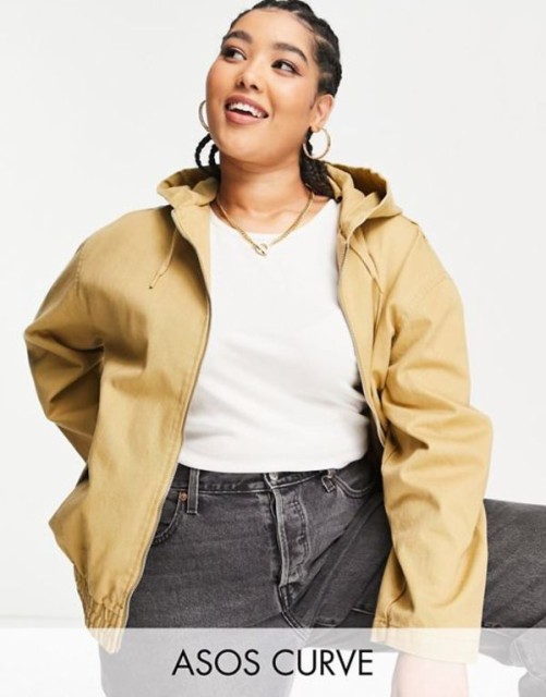 エイソス レディース ジャケット・ブルゾン アウター ASOS DESIGN Curve canvas oversized bomber jacket in stone STONE