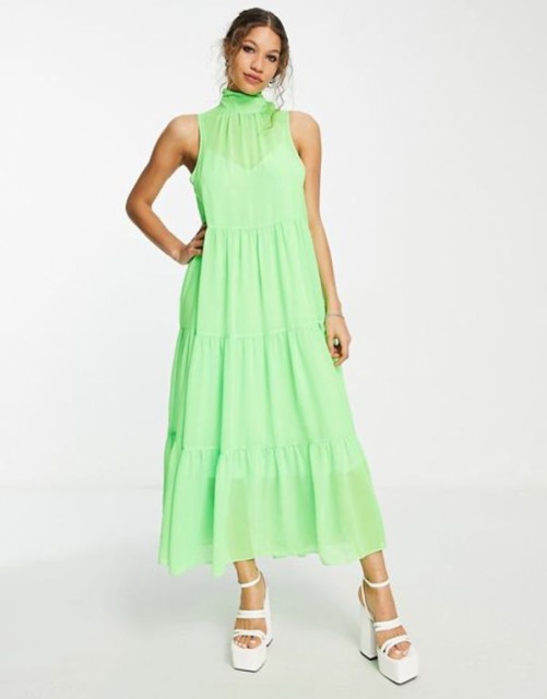 エイソス レディース ワンピース トップス ASOS DESIGN high neck tiered maxi dress in neon green Neon green