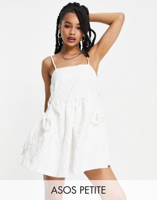 エイソス レディース ワンピース トップス ASOS DESIGN Petite cami jacquard bellow pocket mini dress in white WHITE