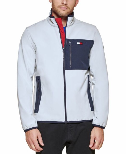 トミー ヒルフィガー メンズ ジャケット・ブルゾン アウター Men's Regular-Fit Colorblocked Soft Shell Jacket Ice/navy