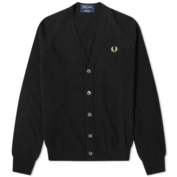 フレッドペリー メンズ ニット・セーター アウター Fred Perry Reissues Lambswool Cardigan Black & Champagne