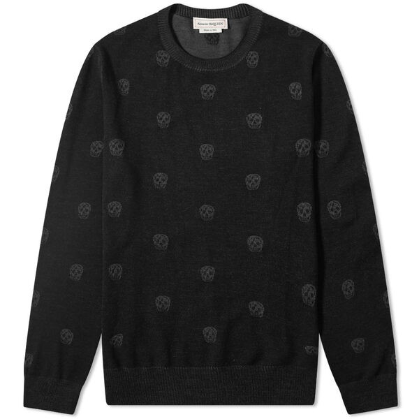 アレキサンダー・マックイーン メンズ ニット・セーター アウター Alexander McQueen Skull Intarsia Crew Knit Black & Charcoal