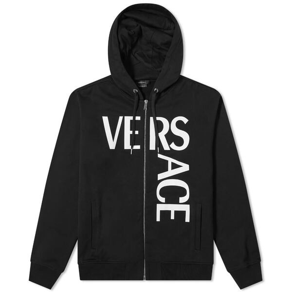 ヴェルサーチ メンズ パーカー・スウェット アウター Versace Bold Logo Zip Hoody Black & White