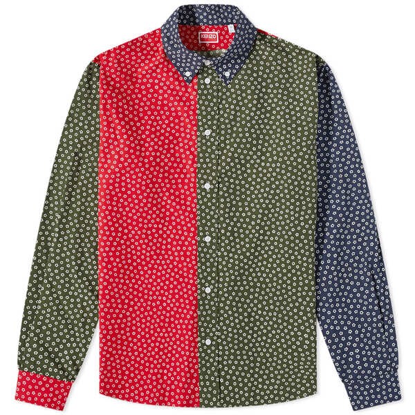 ケンゾー メンズ シャツ トップス Kenzo Button Down Flower Print Shirt Dark Khaki