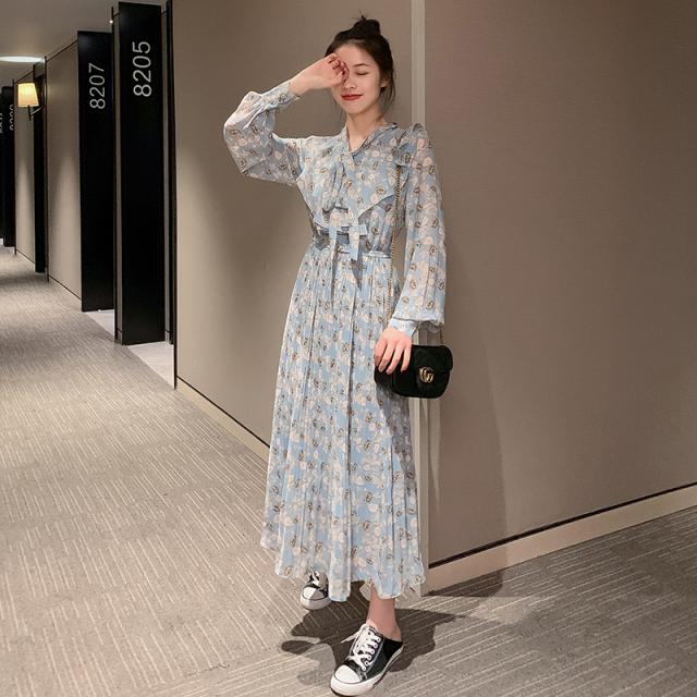 上質で快適 春新作 ワンピース ロング ロングワンピース シフォンワンピース 長袖 ロング丈 膝下丈 プリーツスカート ラウンドネック ランタンスリー 在庫限り 完売次第終了ぽっきりsale Lovemesomegadgets Com