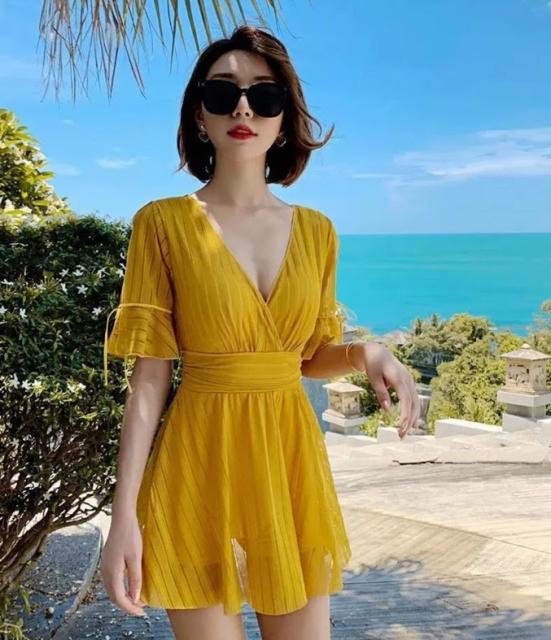 ブランド直営 水着 ワンピース オールインワン レディース 体型カバー スカート 半袖 無地 Vネック ホルター パッド付き シンプル セクシー 10代 代 春の最新作 送料無料 Carlavista Com