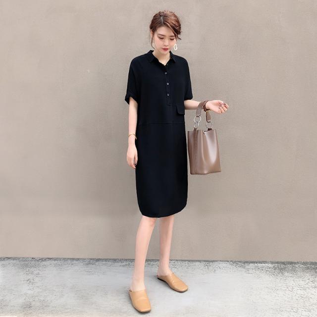 残りわずか 春新作シフォンワンピース ワンピース ミドル丈 通勤 ハイウエスト 半袖 シングルブレスト 春夏 黒 短納期 早者勝ち Centrodeladultomayor Com Uy