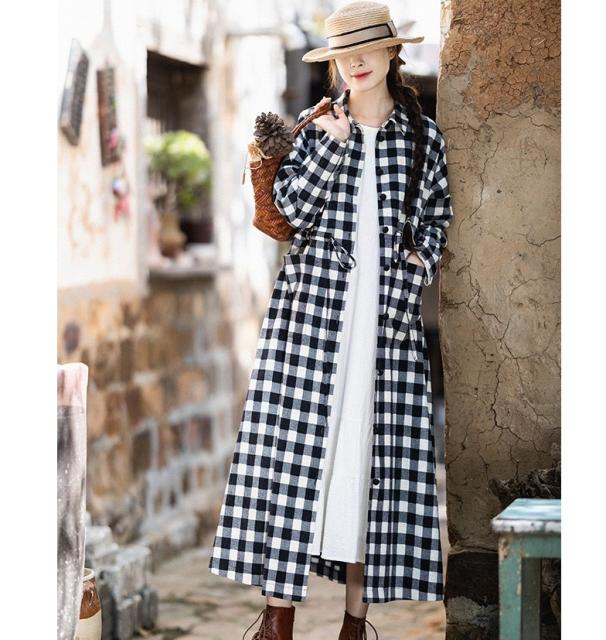激安ブランド ギンガムチェック ワンピース レディース 春 ロング丈 マキシ丈 普段使い お出かけ デート 長袖 代30代40代 ゆったり こなれ感 可愛い 期間限定特価 Renatoshair Com Br