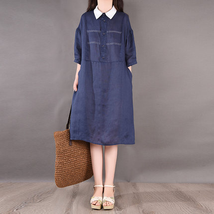 人気再入荷 ワンピース レディース 夏服 シンプル 襟つき お出かけ カジュアル デート 大人可愛い Aライン ゆったり マタニティ 通勤 通学 ネイビー 日本最大級 Geocing Com