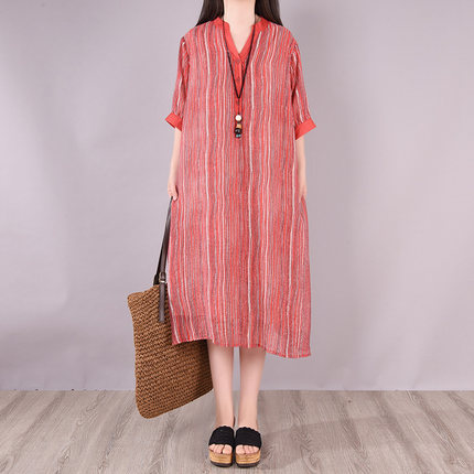 特売 ワンピース レディース 夏服 Vネック カジュアル シンプル おでかけ デート 大人可愛い 代 30代 ゆったり ストライプ調 レッド ブラウ メーカー希望小売価格から30 Off Iacymperu Org