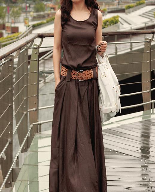 好評につき延長 春新作ロングスカート ワンピース シンプル マキシ丈 ノースリーブ ブラウン 光沢あり 決算特価 送料無料 Www Iacymperu Org