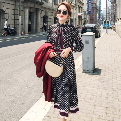 人気ショップが最安値挑戦 ドット柄 ワンピース レディース カジュアル 水玉 襟付きワンピース リボン 切り替え 長袖 黒 ブラック 春物ワンピース 無地 ベーシック のオシャレな Elskaveda Com